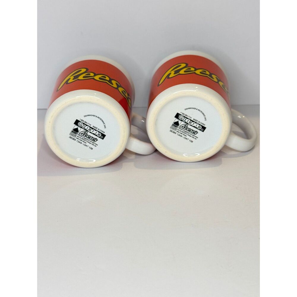 Reese’s Coffee Mug Set Lot of 2 Orange Ceramic Cups Galerie Peanut Butter Candy - Picture 6 of 6